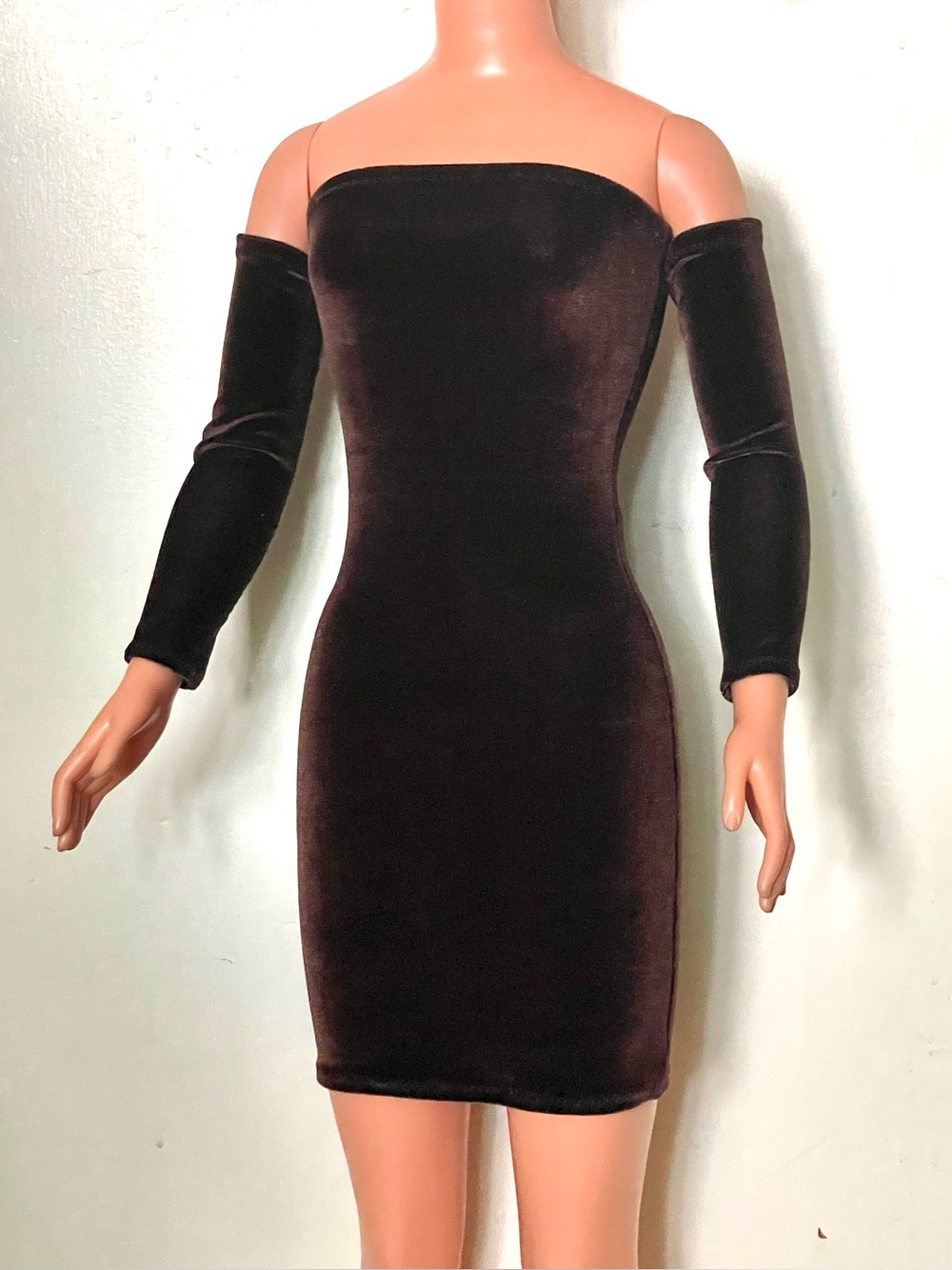 Dark Brown Stretchy Velvet Mini Dress For My Size Barbie Doll. New. Bodycon